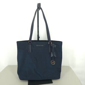 MICHAEL KORS "Morgan" Navy Blue Nylon Water Resistant Shopper Tote Handbag
